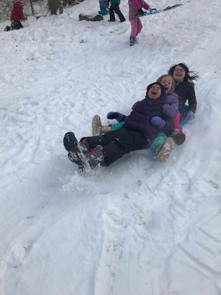 Sledding at the Coddington Road Community Center in Ithaca NY