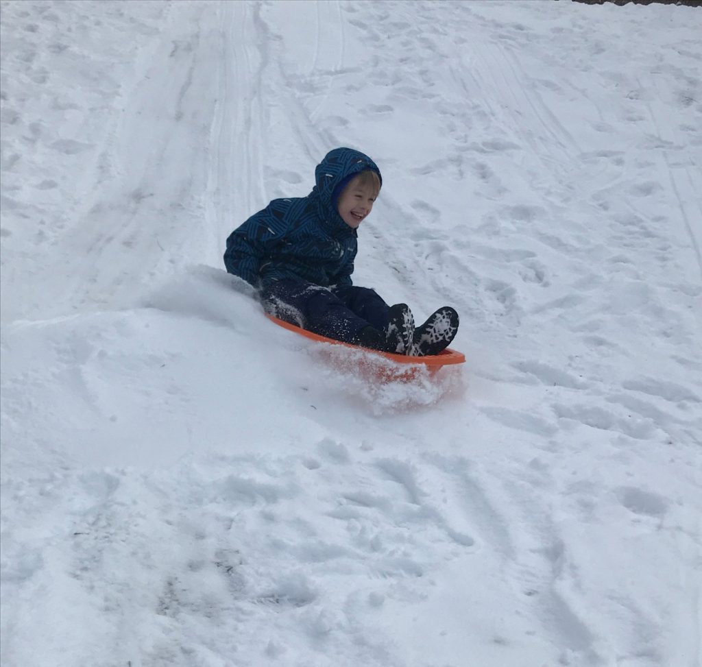 Sledding at the Coddington Road Community Center in Ithaca NY