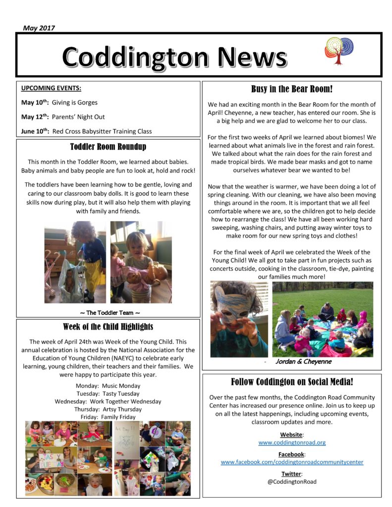 May 2017 Coddington Newsletter - Coddington Road Community Center